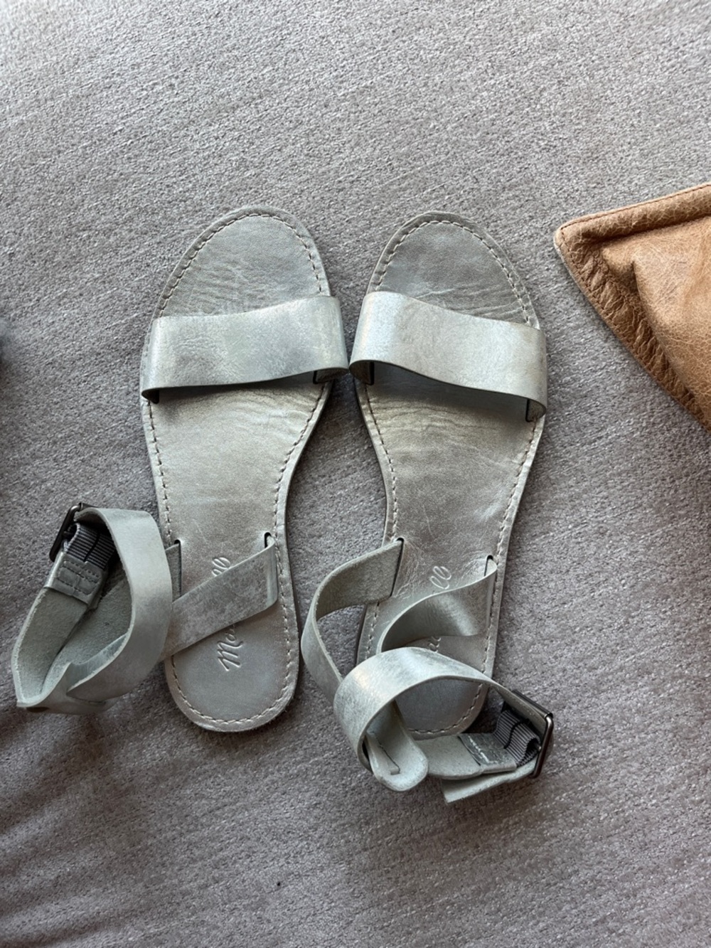 Madewell Women’s Metallic Silver Flat Ankle-Strap Sandals (Size 6.5)